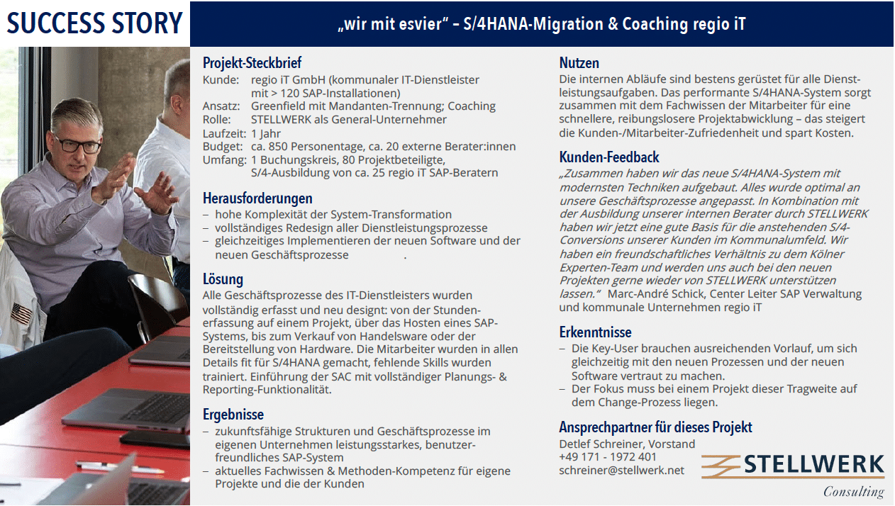 Success Story einer Greenfield S/4HANA-Migration mit Mandanten-Trennung bei der regio iT GmbH