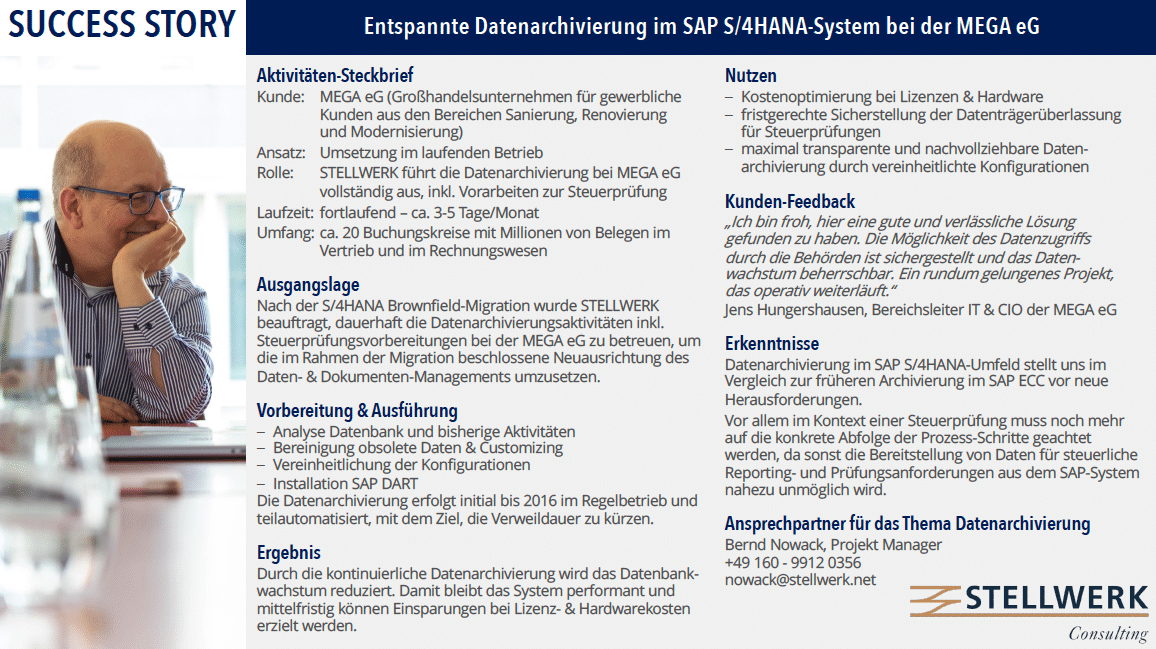Success Story über die entspannte Datenarchivierung im laufenden SAP S/4HANA-Betrieb bei der MEGA eG