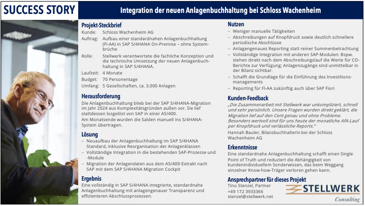 Wie eine vollständig in SAP S/4HANA integrierte, standardnahe Anlagenbuchhaltung für effizientere Abschlussprozesse sorgt und mit transparentem, anlagengenauem Reporting die Grundlage für das Investitionsmanagement schafft.